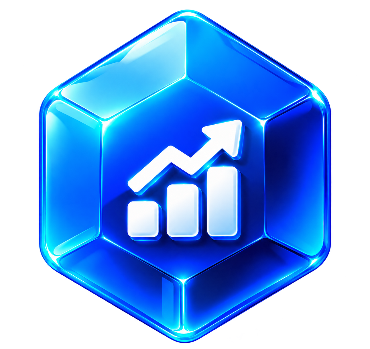 Glossy blue hexagon growth icon
