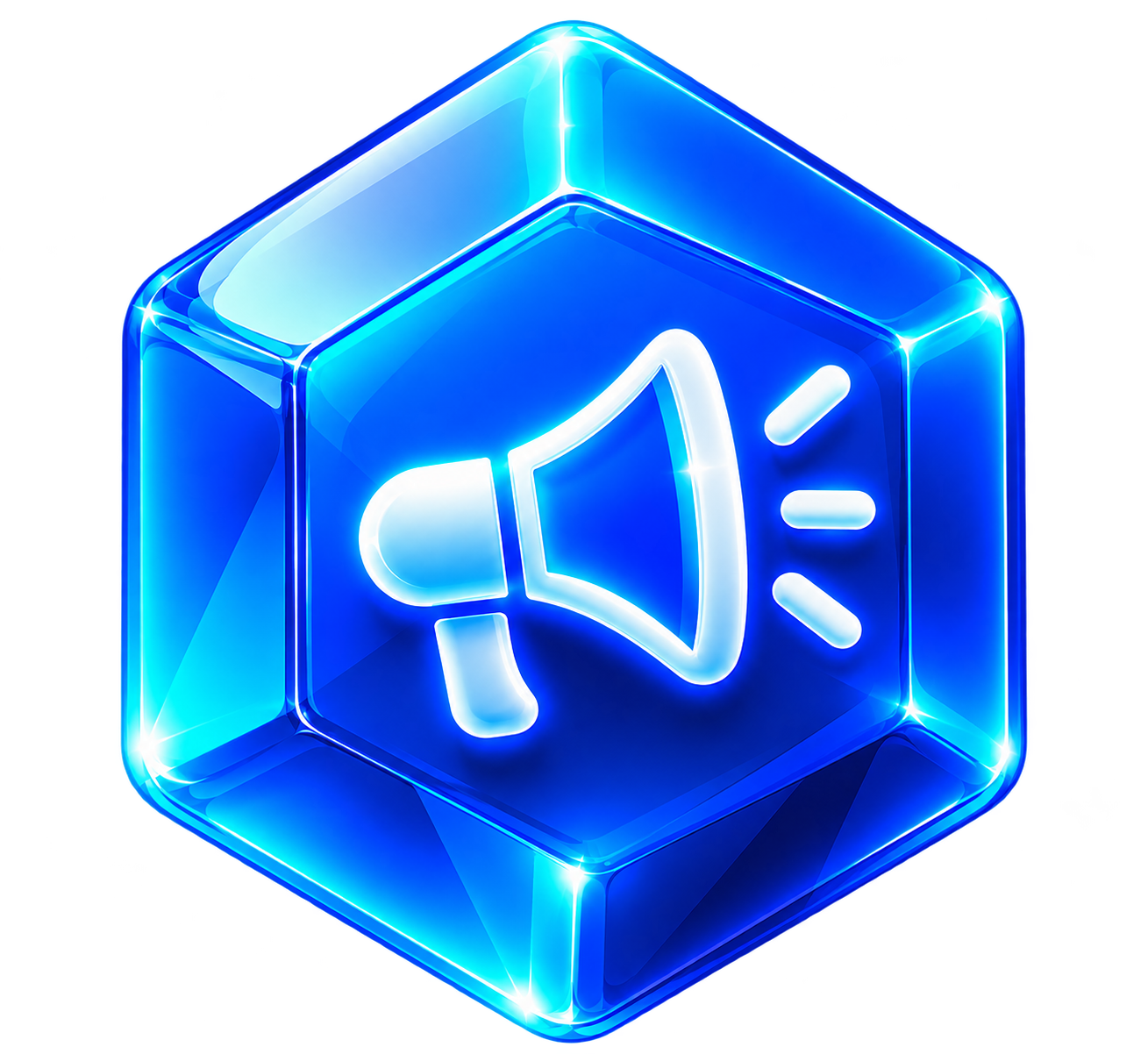 Neon blue glass megaphone badge